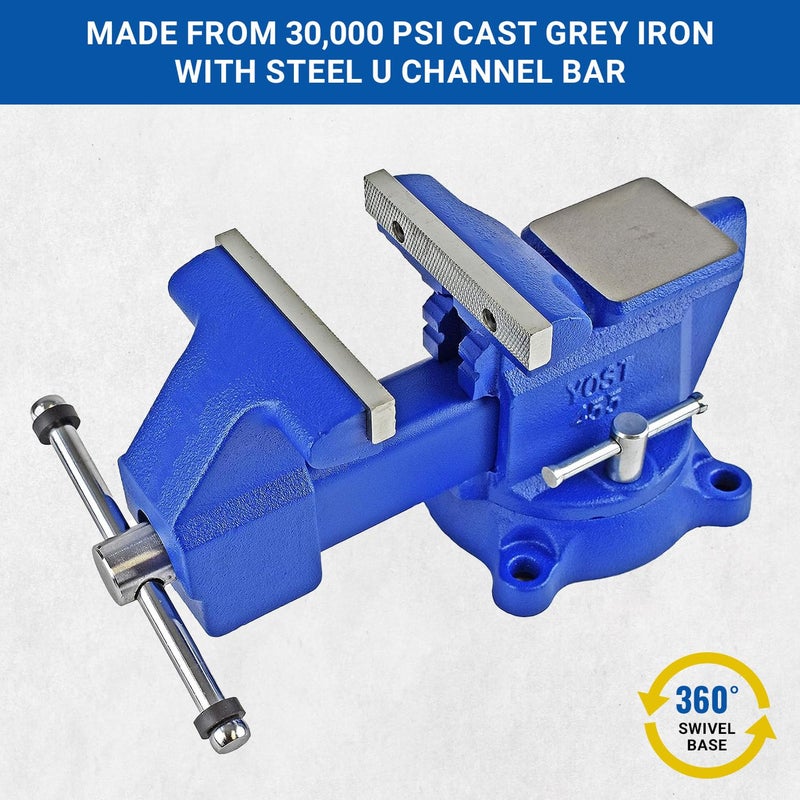 Yost Tools Yost Vises 455 Combination Vise | 5.5 Inch Jaw Width Heavy-Duty Utility Pipe and Bench Vise |Secure Grip with Swivel Base| Made with Cast Iron and Steel U Channel Bar | Blue - Image 5